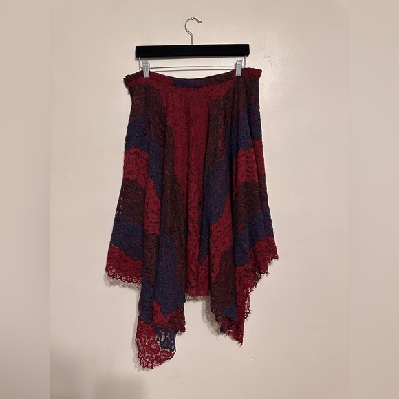 Anthro Sachin & Babi Lace Handkerchief Asymmetric Midi Skirt size 14 Red Blue - Picture 5 of 7